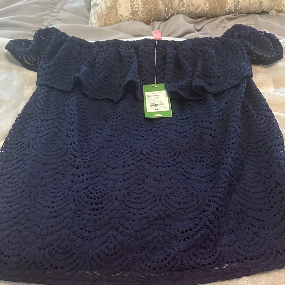 Lilly Pulitzer True Navy Scalloped Lace Top